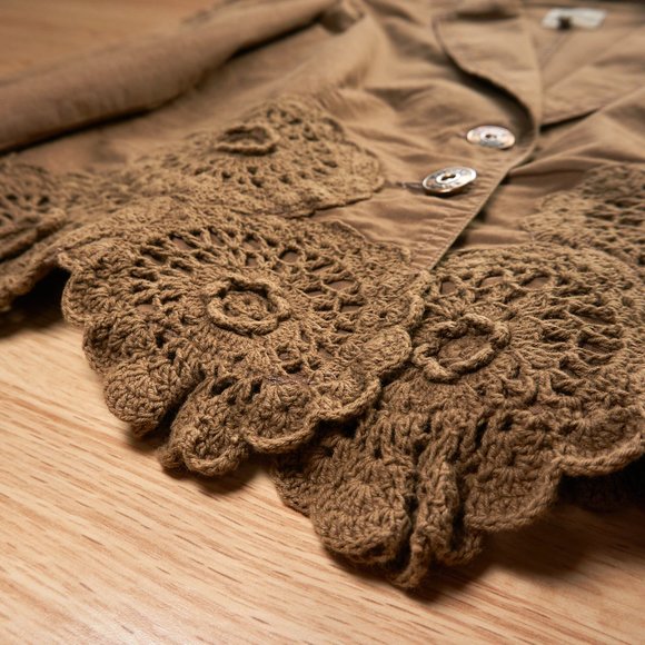 Moschino Jeans Women's Brown Cotton Short Stretch Jacket with Lace, Size M - Picture 4 of 8